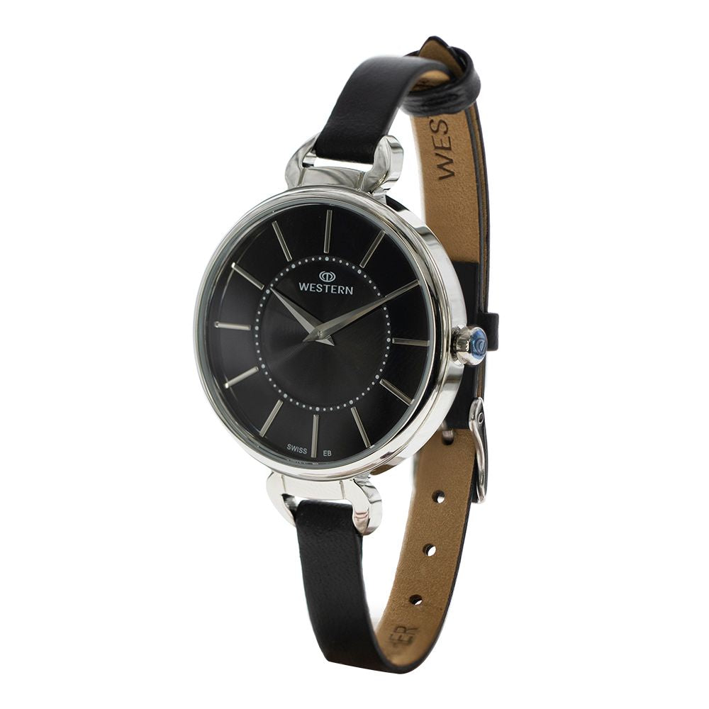 Chic Quartz Analogue Ladies Watch | Black Dial with Leather Strap