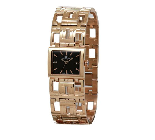 Ladies  Quartz Analogue Bracelet Watch With Black Dial