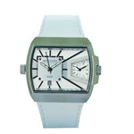 Men's Dual Time Leather Strap Watch, white dial with White Strap