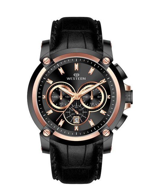 Vergant Series Men's Quartz Analogue Leather Strap Chronograph Watch