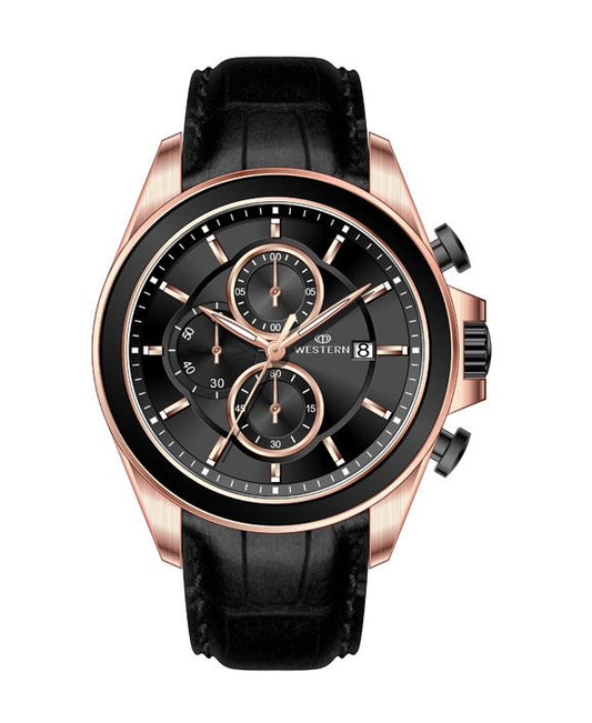 Men's Quartz Analogue Leather Strap Chronograph Watch