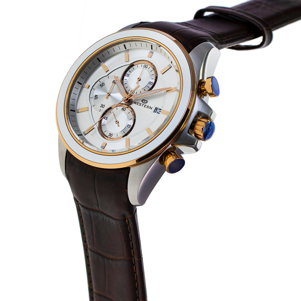 Men's Quartz Analogue Leather Strap Chronograph Watch