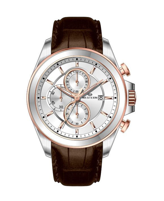 Men's Quartz Analogue Leather Strap Chronograph Watch