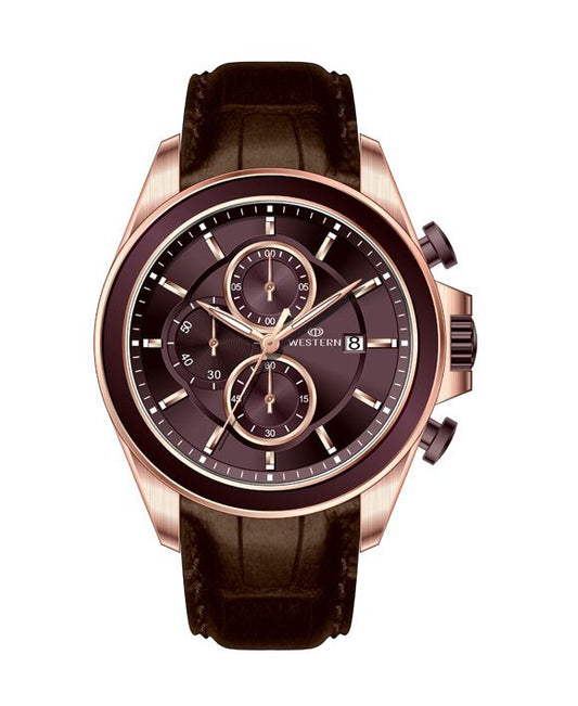 Men's Quartz Analogue Leather Strap Chronograph Watch