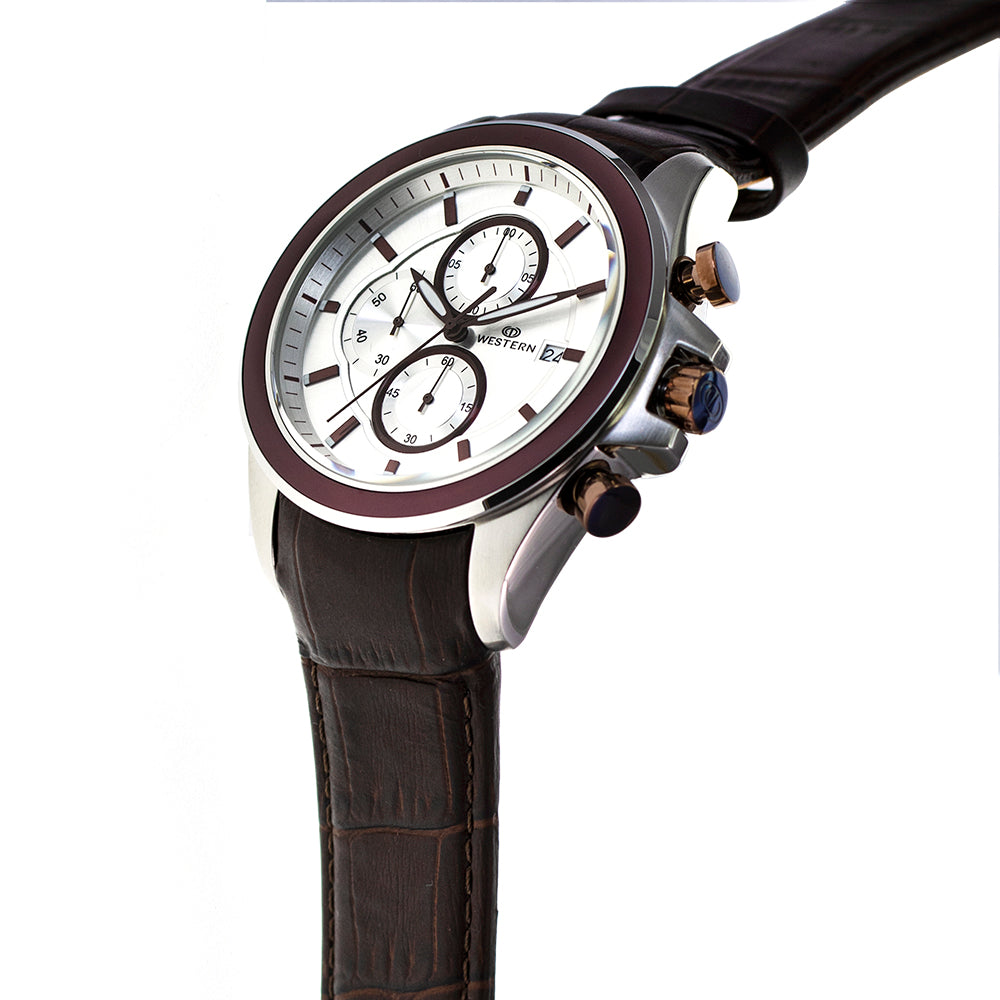 Men's Quartz Analogue Leather Strap Chronograph Watch