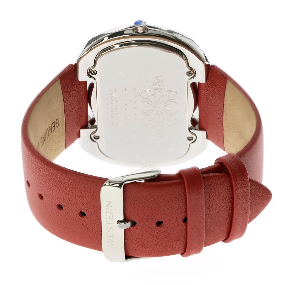 Elegant Women’s Quartz Analogue Watch with Red Dial & Leather Strap