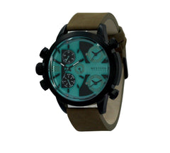 Men's Leather Strap Dual Time, Multifunction Watch